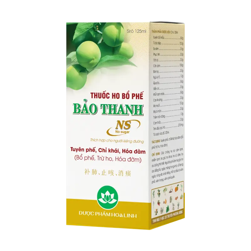 Thuốc ho bổ phế Bảo Thanh NS không đường hỗ trợ điều trị viêm phổi, viêm họng, viêm phế quản (125ml)
