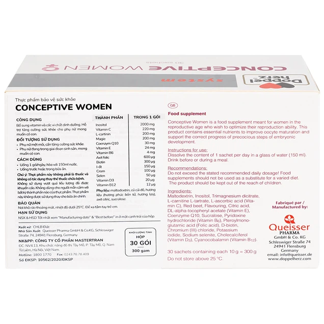 Doppelherz Conceptive Women 10g cung cấp vitamin và các khoáng chất cần thiết (30 gói)