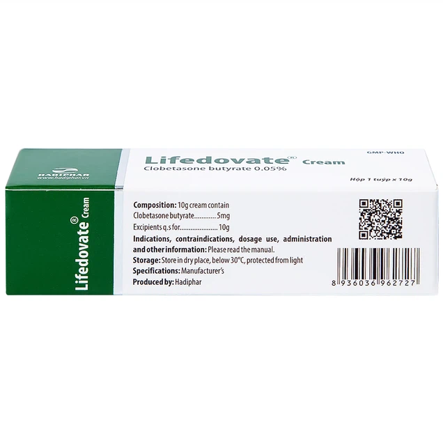 Kem bôi da Lifedovate Cream 0,05% Hadiphar điều trị các vết long eczema, viêm da