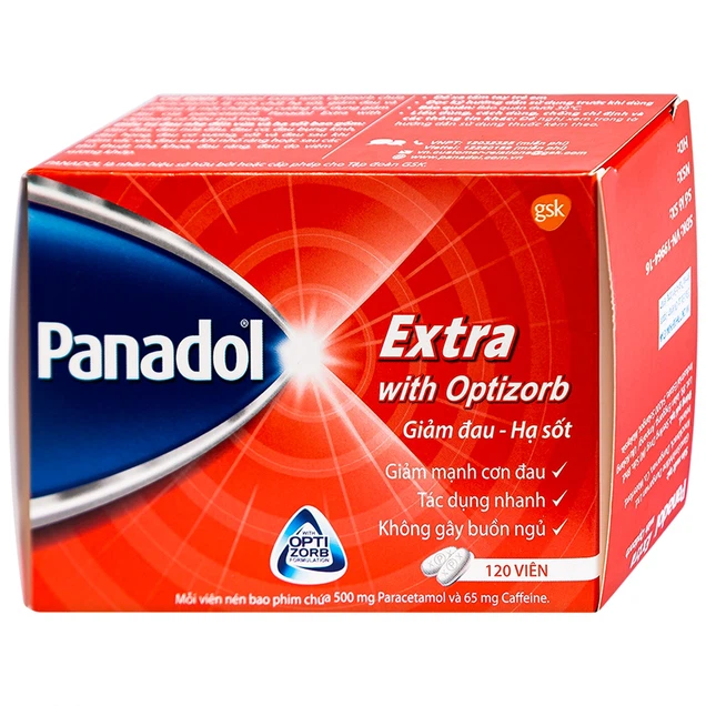 Panadol extra With Optizorb -Anh-hộp 12vỉ*10viên- giảm đau, hạ sốt nhanh, không gây buồn ngủ 