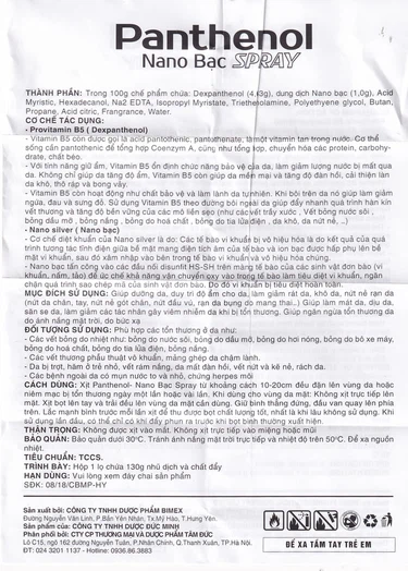 Xịt Panthenol Nano Bạc Spray Bimex dưỡng da, duy trì độ ẩm cho da (130g)