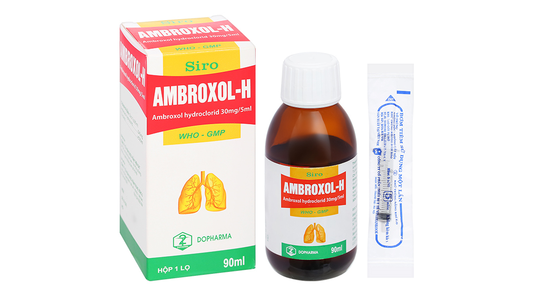 Siro Ambroxol-H 30mg/5ml trị bệnh hô hấp có kèm tăng tiết dịch phế quản chai 90ml