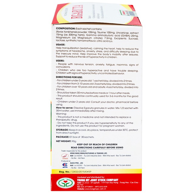 Cốm Egaruta giảm nguy cơ co giật, tăng động, dưỡng tâm an thần