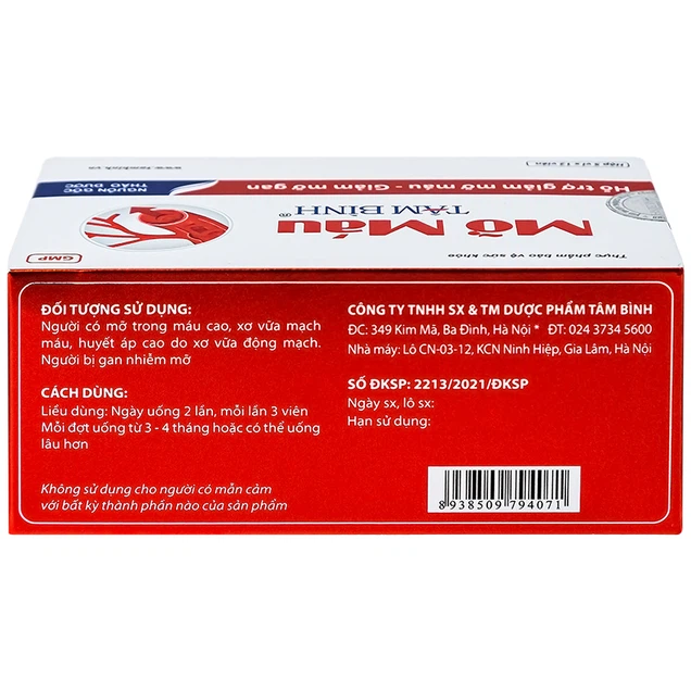 Viên uống Mỡ Máu Tâm Bình hỗ trợ giảm mỡ máu, giảm mỡ gan 