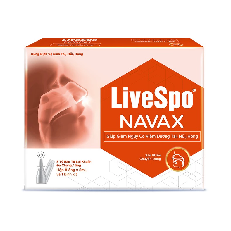 LiveSpo Navax - Dung dịch vệ sinh tai mũi họng chứa bào tử lợi khuẩn(8 ống và 1 bình nhỏ giọt)