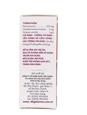 Cốm sủi Hapacol 325 flu-Parace 325+Clor-Hậu Giang-Hộp 24 gói