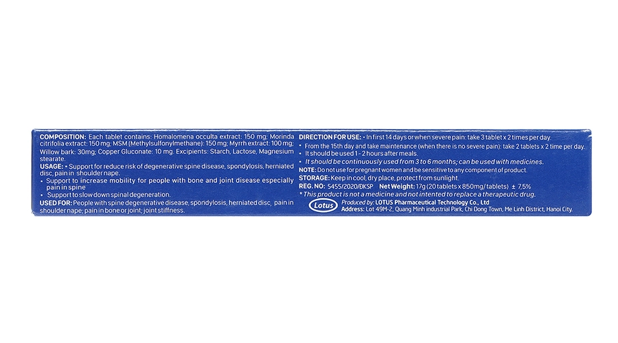 Viên xương khớp Vương Hoạt giảm nguy cơ thoái hóa cột sống, đau vai gáy hộp 20 viên