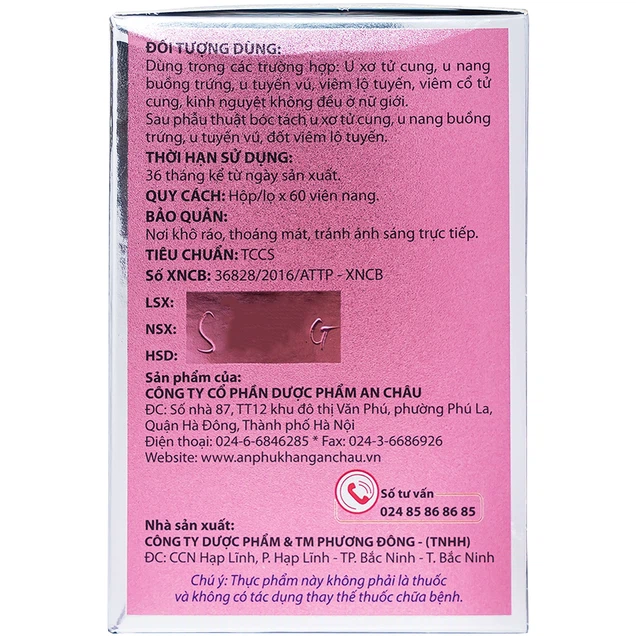 Viên uống An Phụ Khang An Châu hỗ trợ giảm nhẹ các triệu chứng liên quan đến u nang buồng trứng và u xơ tử cung (60 viên).