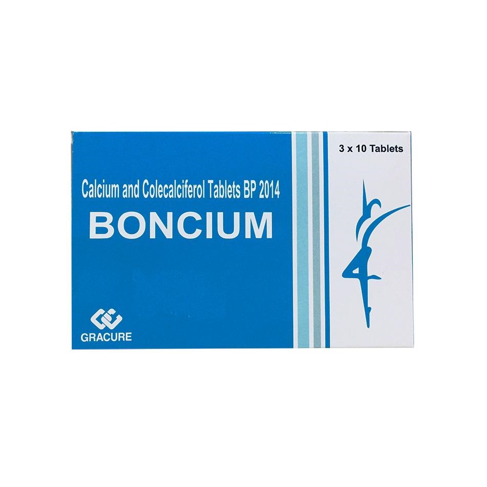 Thuốc Boncium Gracure phòng và điều trị thiếu Canxi và Vitamin D3 (3 vỉ x 10 viên)