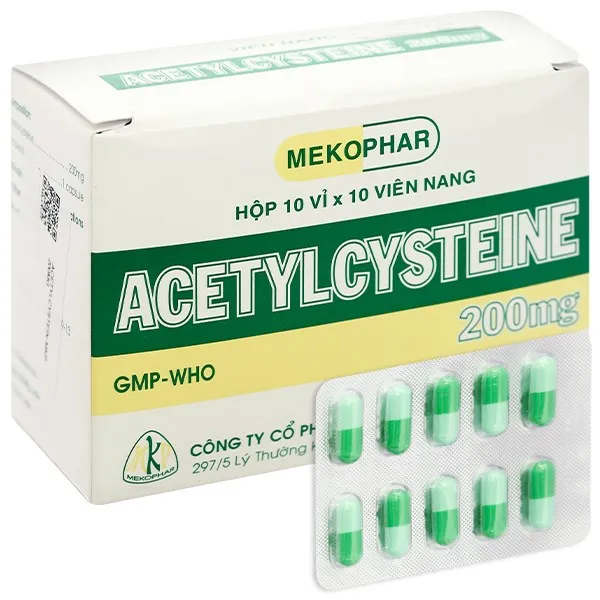 Thuốc Acetylcysteine 200mg Mekophar tiêu nhầy trong bệnh viêm phế quản (10 vỉ x 10 viên)