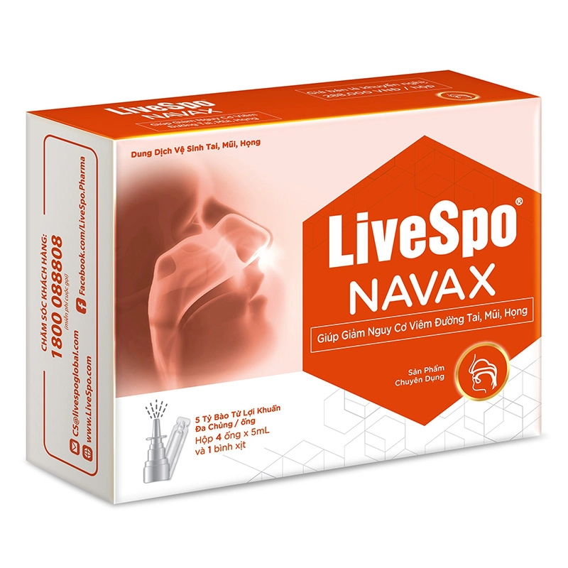 LIVESPO NAVAX 4 ỐNG X 5ML - XỊT MŨI GIÚP GIẢM NGUY CƠ VIÊM ĐƯỜNG TAI, MŨI, HỌNG