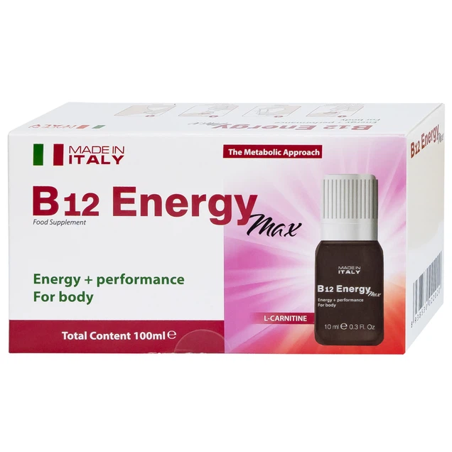 Dung dịch uống B12 Energy Max Italy bổ sung acid amin và vitamin B12 cho cơ thể (10 lọ x 10ml)