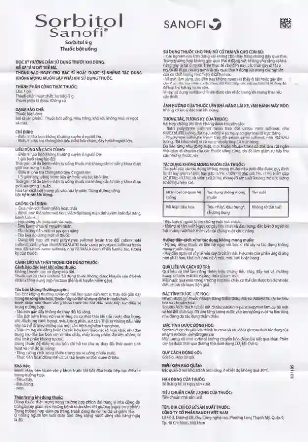 Thuốc bột Sorbitol Sanofi 5g điều trị triệu chứng táo bón, khó tiêu (20 gói x 5g)