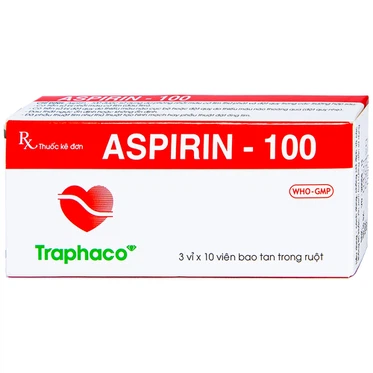 Aspirin 100-Traphaco-hộp 3vỉ*10viên dự phòng nhồi máu cơ tim và đột quỵ