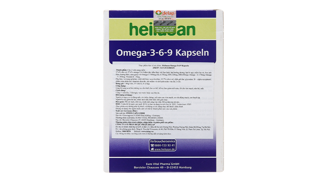 Dầu cá Heilusan Omega-3-6-9 Kapseln hỗ trợ giảm mỡ máu hộp 60 viên