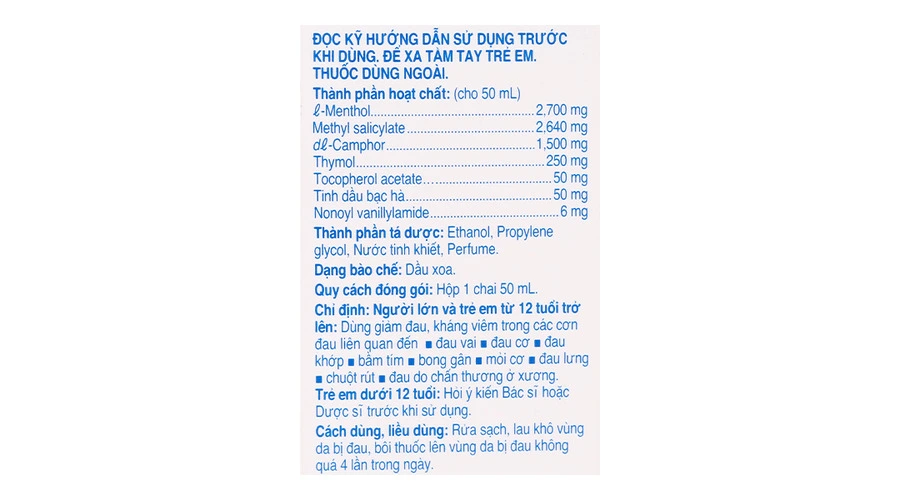 Dầu Salonpas Liniment giảm đau, kháng viêm các cơn đau vai, đau cơ (50ml)