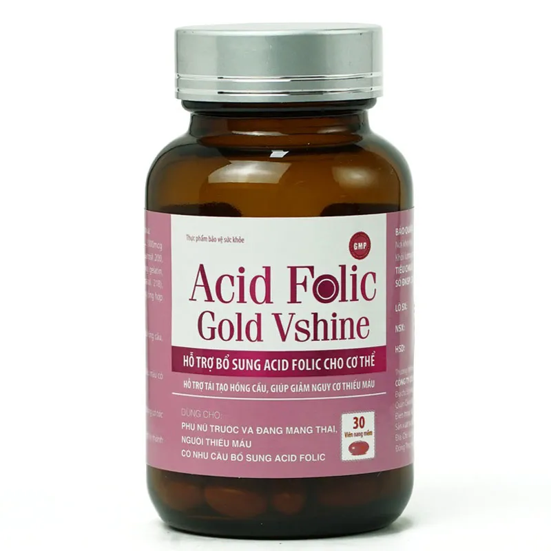 Acid Folic Gold Vshine, hỗ trợ tái tạo hồng cầu, giúp giảm nguy cơ thiếu máu