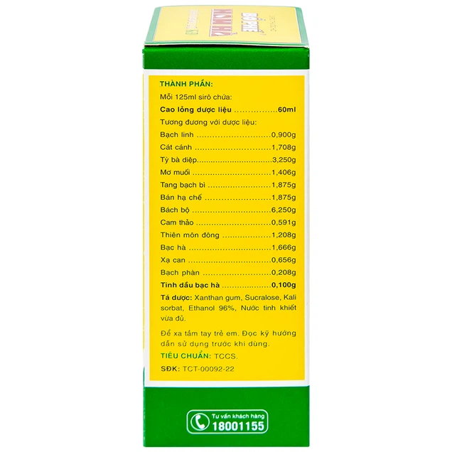 Siro thuốc ho Bổ Phế Nam Hà Chỉ Khái Lộ KĐ chuyên trị ho do cảm mạo, ho gió, ho khan, ho có đờm (125ml)