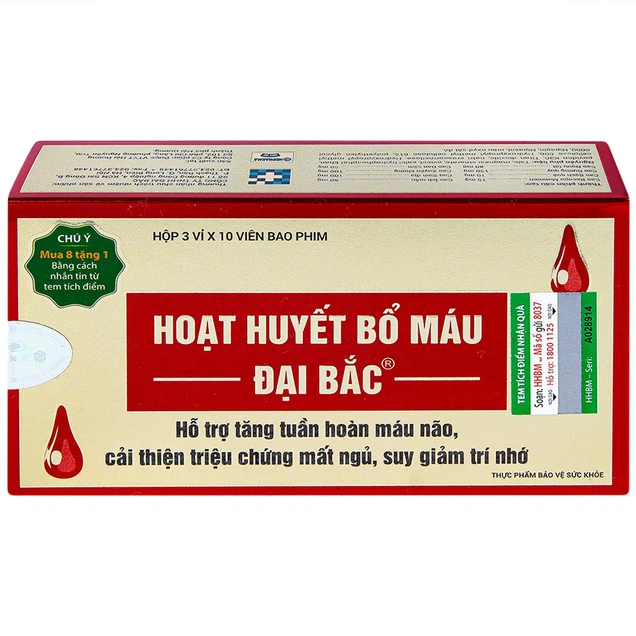 Viên uống Hoạt Huyết Bổ Máu Đại Bắc tăng cường lưu thông máu (3 vỉ x 10 viên)