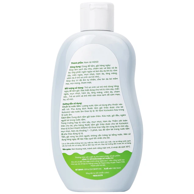 Nước tắm gội Thảo Dược cho bé Kutieskin ngăn ngừa rôm sảy, mẩn ngứa, giúp dưỡng ẩm da bé