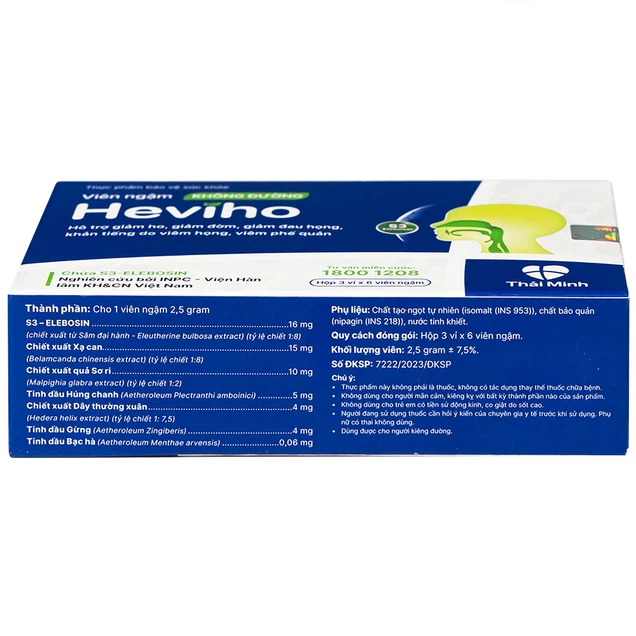 Viên ngậm không đường Heviho Thái Minh hỗ trợ giảm ho, giảm đờm, giảm đau họng