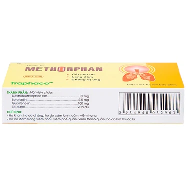 Methorphan-Traphaco-trị ho do kích thích, long đờm, cảm cúm, sổ mũi, viêm mũi dị ứng (2 vỉ x 10 viên)