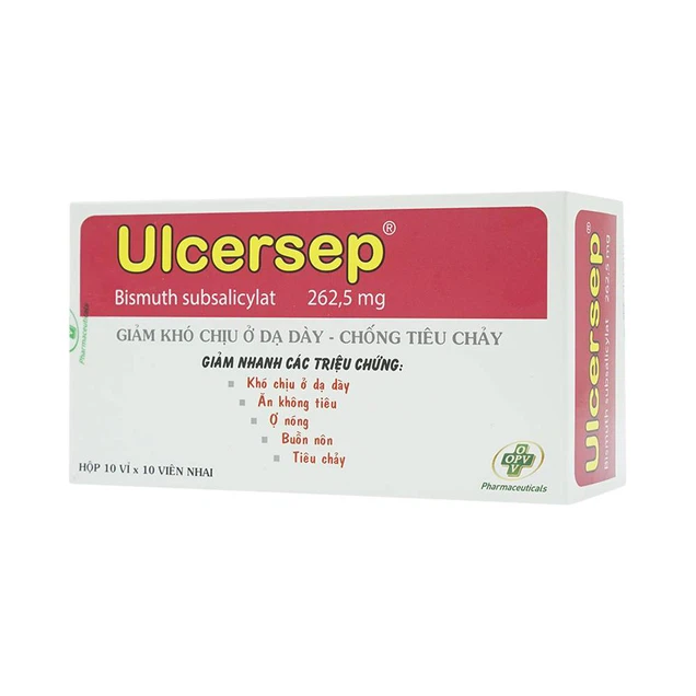 Viên nhai Ulcersep 262.5mg OPV giảm khó chịu ở dạ dày, chống tiêu chảy (10 vỉ x 10 viên)