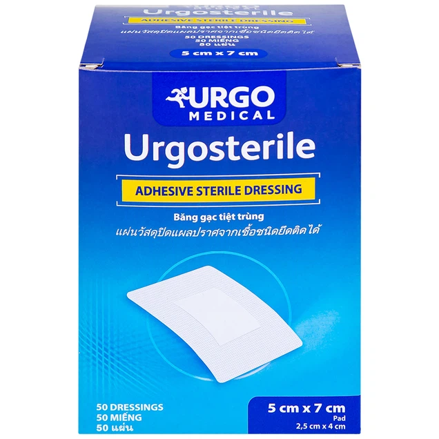 Băng dán có gạc Urgosterile size 5cm x 7cm băng các vết thương do phẫu thuật, khâu, chấn thương (50 miếng)