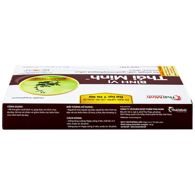Viên uống Bình Vị Thái Minh hỗ trợ giảm acid dịch vị, giúp bảo vệ niêm mạc dạ dà