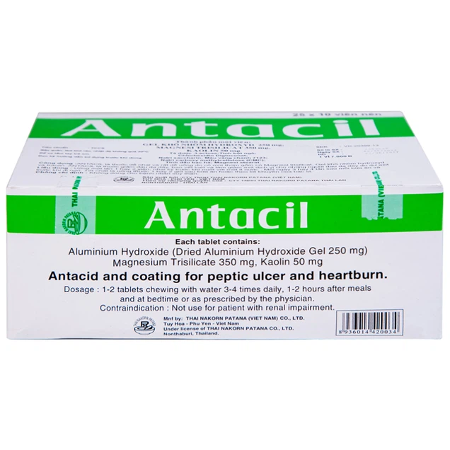 Thuốc Antacil 250mg Thai Nakorn Patana điều trị bệnh loét dạ dày, tá tràng (25 vỉ x 10 viên)