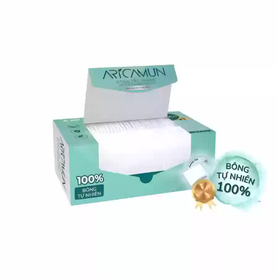 Bông Tẩy Trang ARICAMUN 100% CottonTự Nhiên Mềm Mịn Không Kích Ứng Hộp 90 Miếng