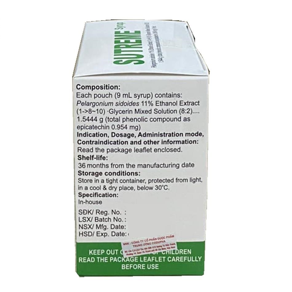Thuốc Sutreme Syrup thảo dược điều trị các bệnh đường hô hấp. 