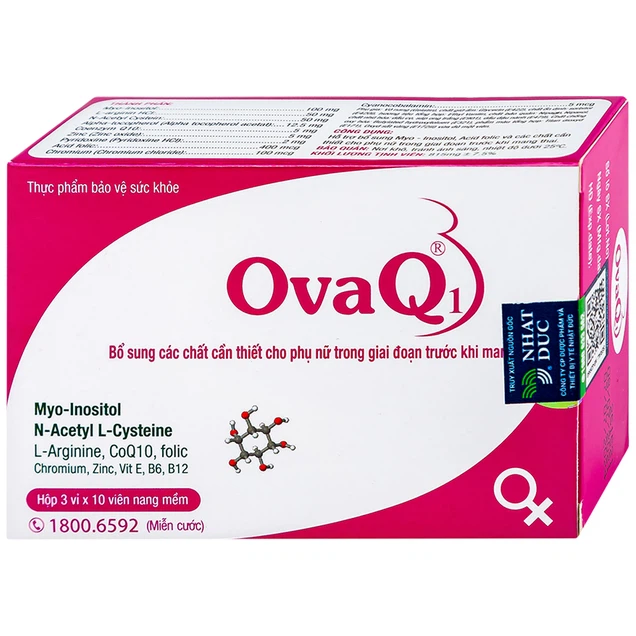 Viên OvaQ1 cung cấp Myo Inositol, Acid folic cùng các thành phần quan trọng cho phụ nữ chuẩn bị mang thai (3 vỉ x 10 viên).