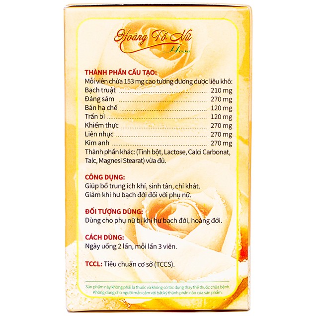 Viên uống Hoàng Tố Nữ Hose Hoa Sen bổ trung ích khí, sinh tân, chỉ khát (60 viên)
