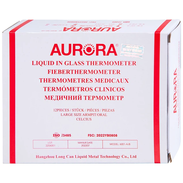 Nhiệt kế thủy tinh Aurora HMP 6001-A/B đo thân nhiệt có vạch chia độ rõ nét