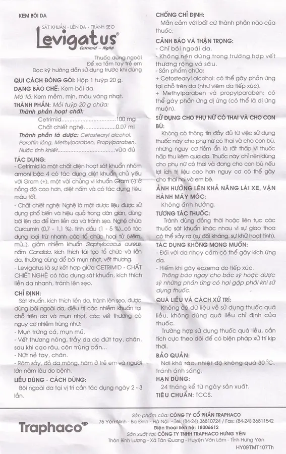 Kem bôi da Levigatus Traphaco điều trị mụn trứng cá, mụn mủ, vết thương nông, trầy da (20g)