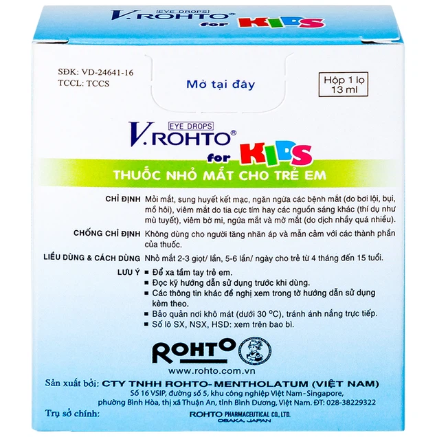 Thuốc nhỏ mắt V.Rohto For Kids giảm mỏi mắt, đỏ mát, ngứa mắt (13ml)