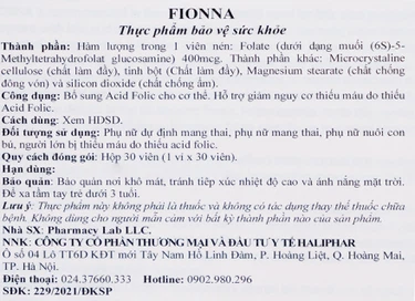  Fionna hỗ trợ giảm nguy cơ thiếu máu do thiếu acid folic (1 vỉ x 30 viên)