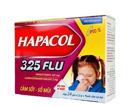 Cốm sủi Hapacol 325 flu-Parace 325+Clor-Hậu Giang-Hộp 24 gói