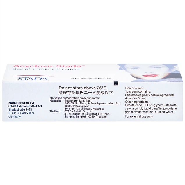 Kem bôi da Acyclovir Stada Cream điều trị nhiễm virus Herpes simplex