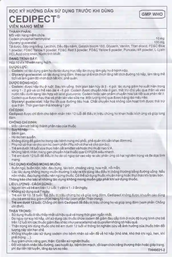 Thuốc Cedipect Imexpharm điều trị ho, long đờm (10 vỉ x 10 viên)