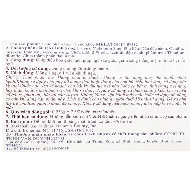 Viên uống Melatonin Nature's Bounty giúp điều hòa giấc ngủ, giúp ngủ sâu giấc 