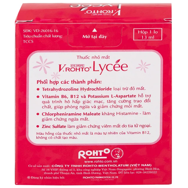 Thuốc nhỏ mắt V.Rohto Lycée 13ml điều trị đỏ mắt, ngứa mắt, mỏi mắt