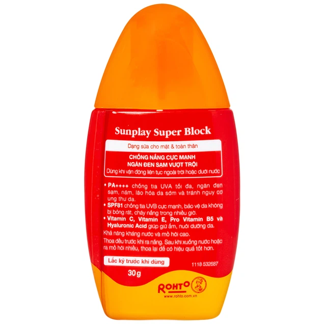 Sữa chống nắng cho mặt và toàn thân Sunplay Super Block SPF 81 PA++++ không gây khô da (30g)
