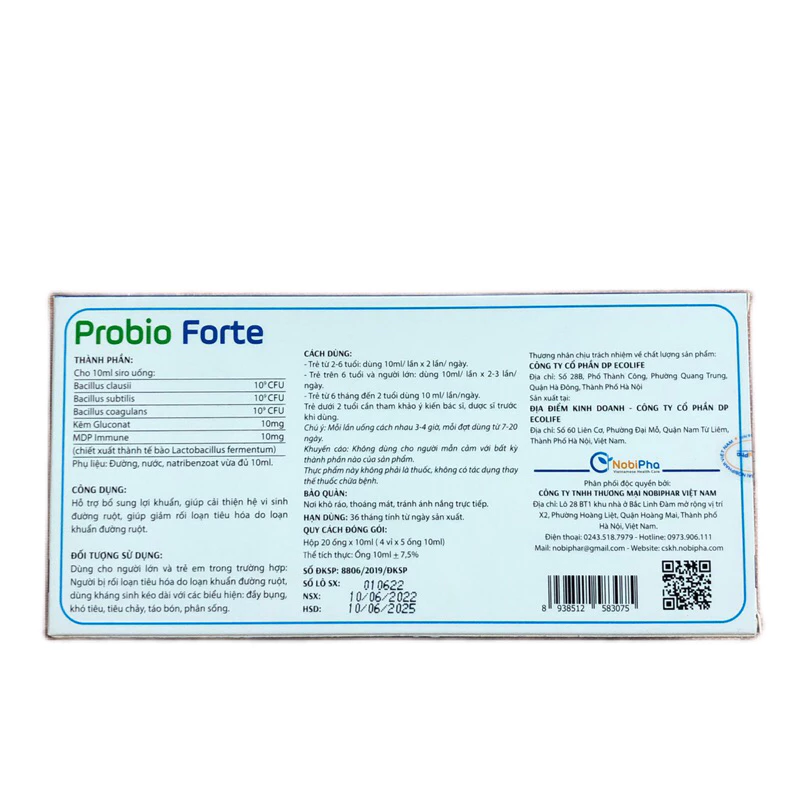 Men vi sinh Probio Forte ống uống 10ml - Bổ sung lợi khuẩn, cân bằng hệ vi sinh đường ruột, giảm rối loạn tiêu hóa