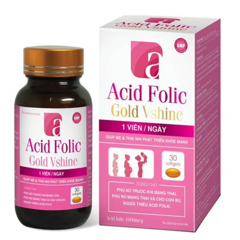 Acid Folic Gold Vshine, hỗ trợ tái tạo hồng cầu, giúp giảm nguy cơ thiếu máu