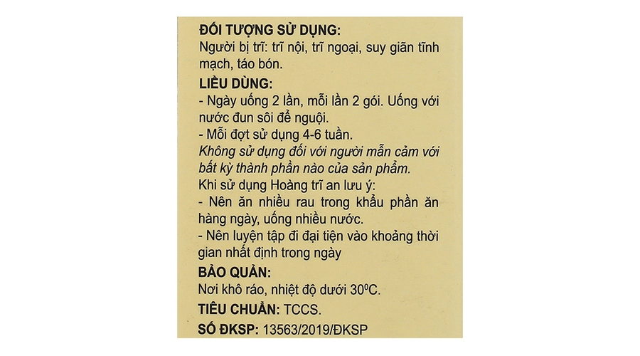 Hoàng Trĩ An hỗ trợ giảm trĩ, suy giãn tĩnh mạch hộp 12 gói x 5g