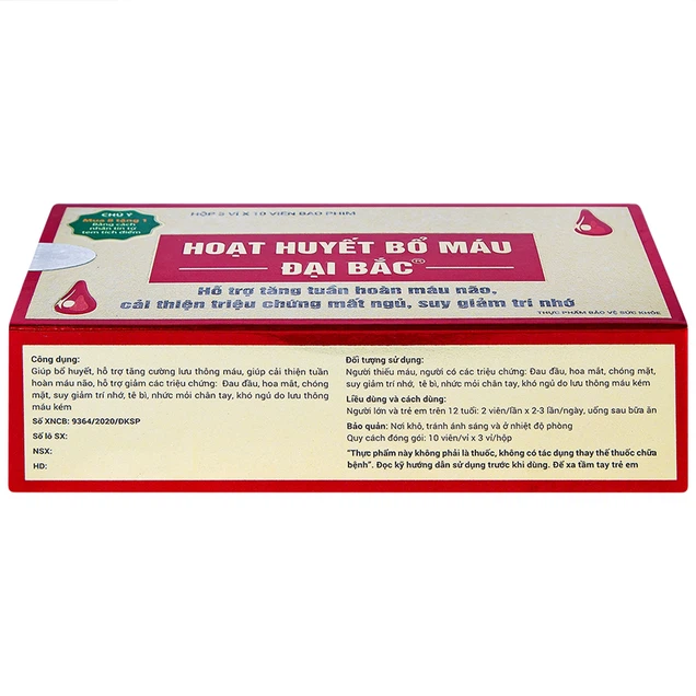 Viên uống Hoạt Huyết Bổ Máu Đại Bắc tăng cường lưu thông máu (3 vỉ x 10 viên)