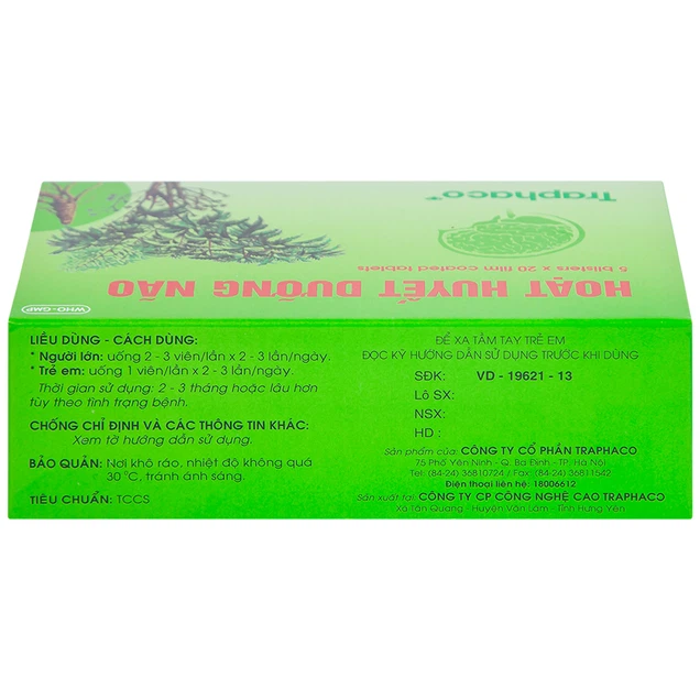 Thuốc Hoạt Huyết Dưỡng Não bao phim Traphaco điều trị suy giảm trí nhớ, căng thẳng thần kinh