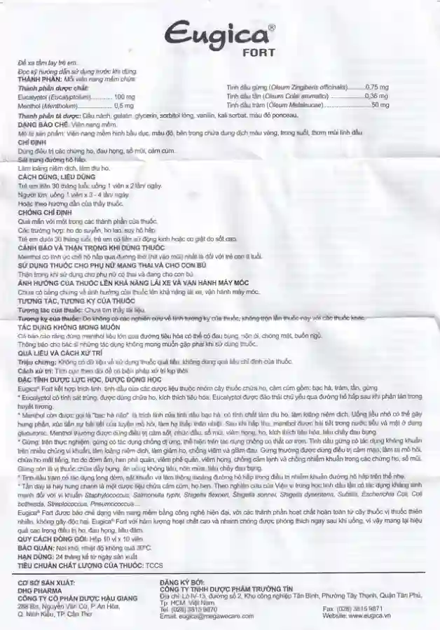 Thuốc Eugica Fort DHG điều trị các chứng ho, đau họng, sổ mũi, cảm cúm (10 vỉ x 10 viên)